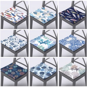 Nautical Chair Cushions & Covers Custom Kitchen Chair Pads 1.2 or 2 Inches Thick Foam Included Ties at the Back Zippered Easy to Wash image 1