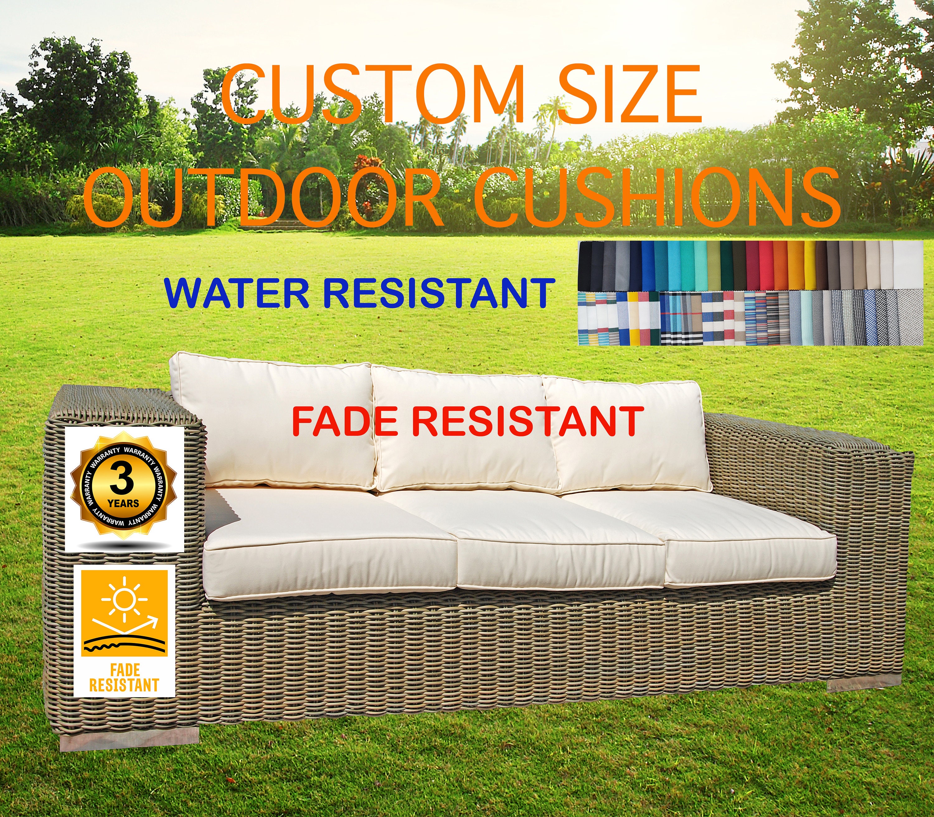 WATERPROOF Chair Cushion Seat Pads OUTDOOR Tie On Garden Patio REMOVABLE  COVER!