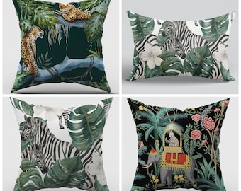 Outdoor Lumbar Pillow Cover|Wild Animal Print Pillow Case|Sunbrella Cushion|Wild Nature Decor|Zebra Pillow|Leopard Pillow|Elephant Pillow