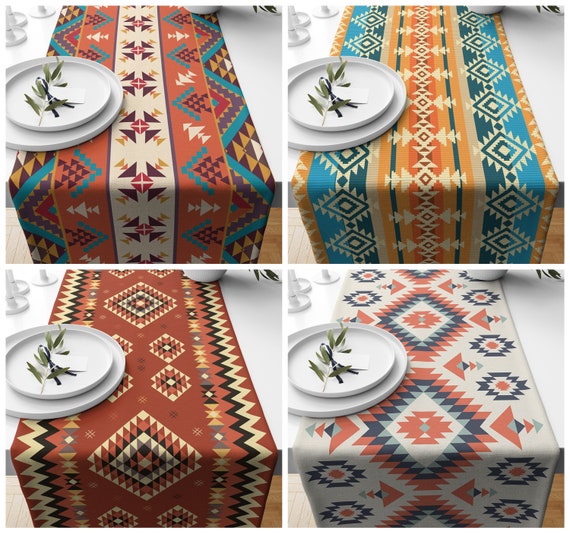 Southwest Table Runner|Brick Color Table Runner|Aztec Kitchen Decor|Native America Table Cloth|Custom Table Runner|Rug Design Runner