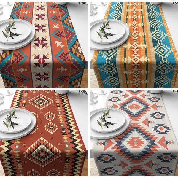 Coureur de table du sud-ouest| Coureur de table couleur brique| Décor de cuisine aztèque| Nappe d’Amérique amérindienne| Coureur de table personnalisé|