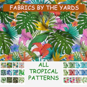 Tropical Outdoor Fabric by the yard, Upholstery Fabric, Plant fabric, Colorful Floral fabric, table runner, seat fabric,digital print fabric image 1