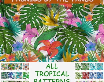 Tropical Outdoor Fabric by the yard, Upholstery Fabric, Plant fabric, Colorful Floral fabric, table runner, seat fabric,digital print fabric