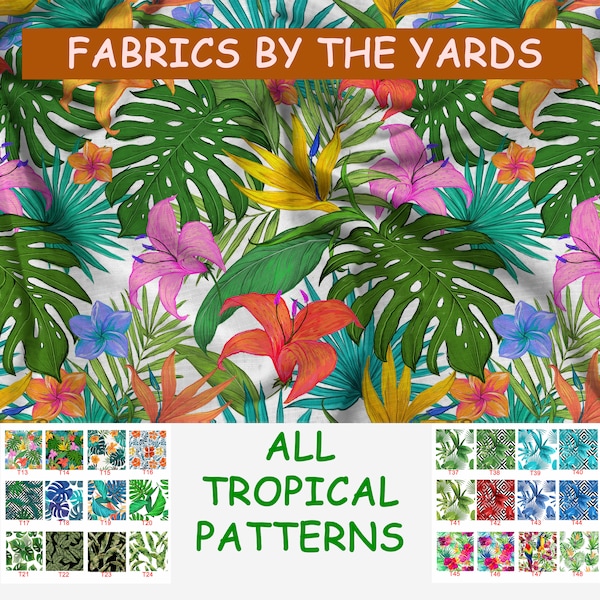 Tropical Outdoor Fabric by the yard, Upholstery Fabric, Plant fabric, Colorful Floral fabric, table runner, seat fabric,digital print fabric