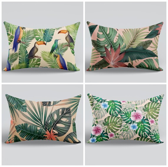 Outdoor Tropical Pillowsoutdoor Lumbar Pillow Coverleaf Etsy