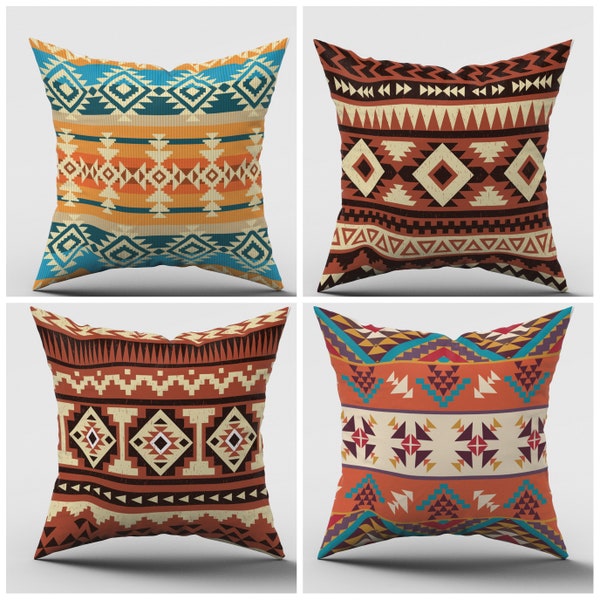 Southwestern Native American Aztec Ethnic Pillow Covers Southwest Cushions Aztec Ethnic Throw Pillow Brick Color Decor Rug Design Pillow