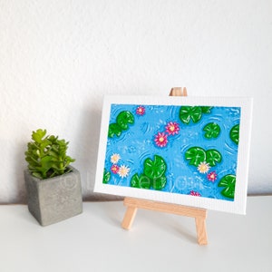 Original bemalte Seerosenteich Leinwand Postkarte Gouache