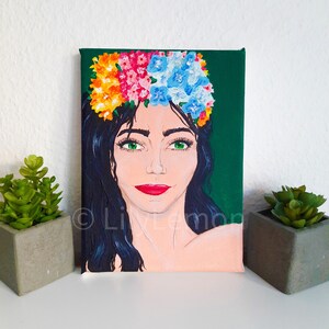 Original bemalte Blumenlady Leinwand auf Keilrahmen mit Acrylfarben
