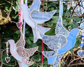 Stained Glass Dove & Heart Suncatcher