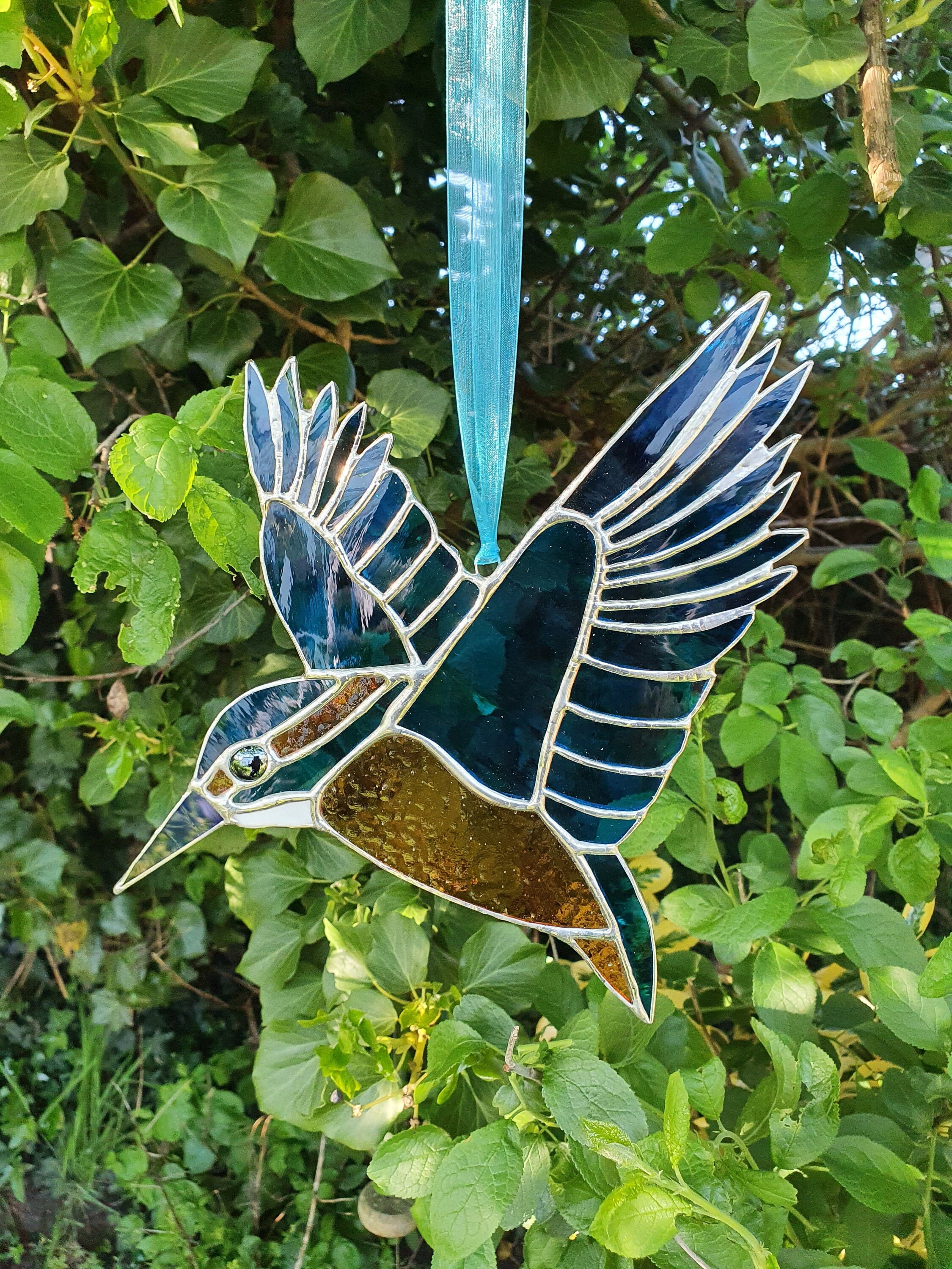 A Stained Glass Majestic Blue & Orange Kingfisher Suncatcher. A Nature