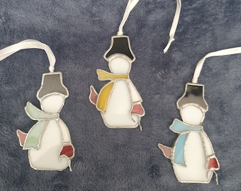 Stained Glass Snowman & Cane Decoration/Suncatcher