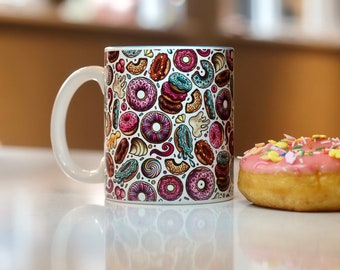 donut mok, mok met donuts, slagroom, room, zoete mok, gepersonaliseerde koffiemok, theemok, gepersonaliseerd