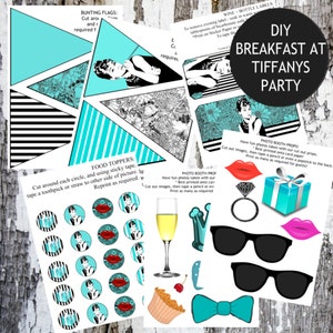 Breakfast at Tiffanys Printable Party Pack / Breakfast at Tiffanys Photo Booth Props / Breakfast at Tiffanys Party Cake Toppers / Tiffany's image 8