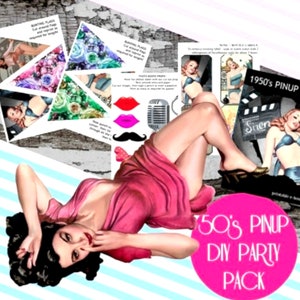 50s Pinup Printable Party Pack / Pinup Theme / Pinup Style Party / Pinup Cake Toppers / Pinup Cakes / Pinup Photo Booth Props / Pinup Prints image 10