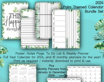 2024 PALM THEME Printable Calendars and Planners / Printable 2024 Planners / Printable 2024 Calendars / Monthly and Weekly Planners