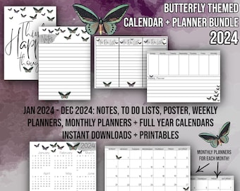 2024 Butterfly Themed Printable Calendar and Planners / Monthly Planners / Weekly Planners / 2024 Calendar / 2024 Monthly Planners