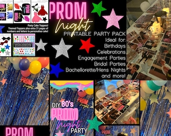 80's PROM PARTY PRINTABLES / Prom Theme Party Printables / Prom Photo Booth Props / Printable Glitter Stars / Prom Posters / Prom Signs