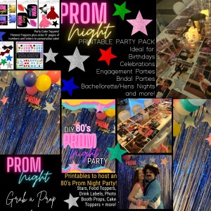80&#39;s PROM PARTY PRINTABLES / Prom Theme Party Printables / Prom Photo Booth Props / Printable Glitter Stars / Prom Posters / Prom Signs