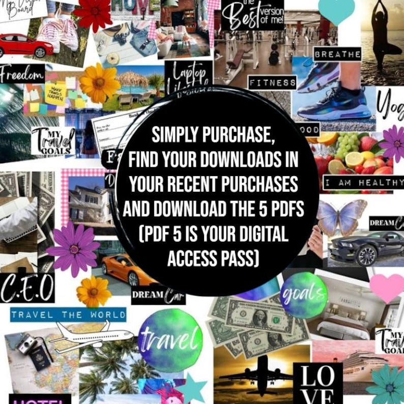 2026 VISION BOARD KIT with Printable words, quotes, images, frames, backgrounds, icons, abundance checks, Vision Board Wall Collage + More image 3