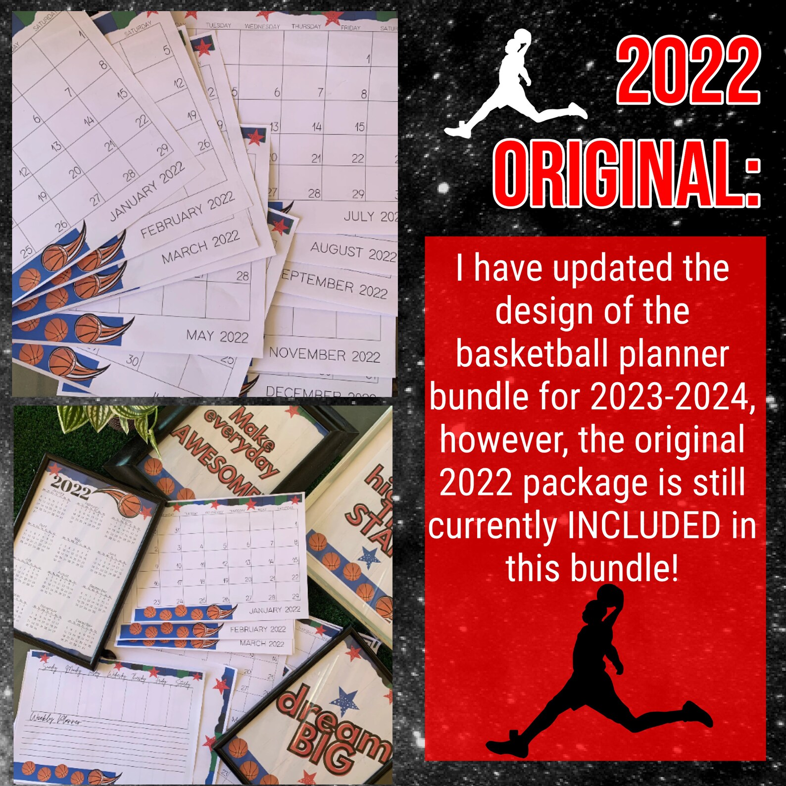 2023 2024 Basketball Printable Calendar and Planners / 12 - Etsy