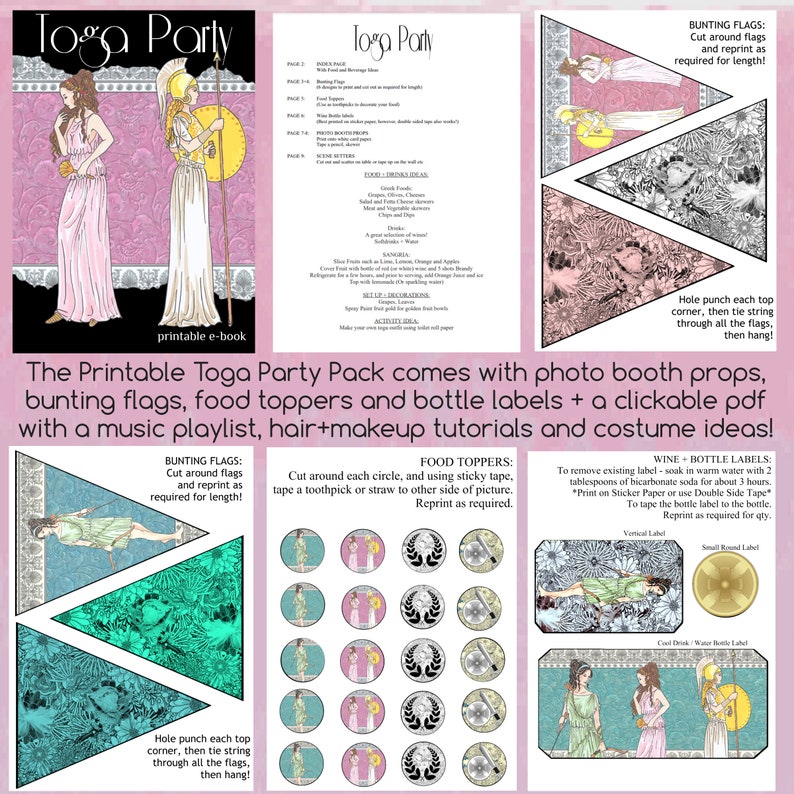 Toga Party Printable Party Pack / Toga Photo Booth Props / Toga Cake / Toga Wine Labels / Toga Themed Parties / Toga Party Planning image 8