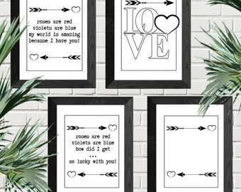 Heart and Arrow Printable Posters / Heart and Arrow Wall Art, Printable Valentines Posters and Gifts, Prints for Valentines, Posters