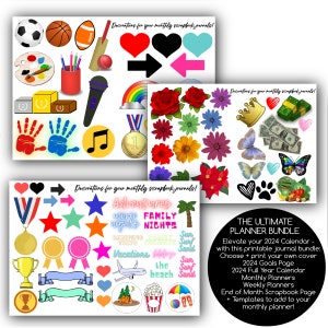 Family Calendars and Planners Scrapbooking Templates / 2024 Calendars / Calendar, Journal Stickers, Planner Stickers, Digital download image 9