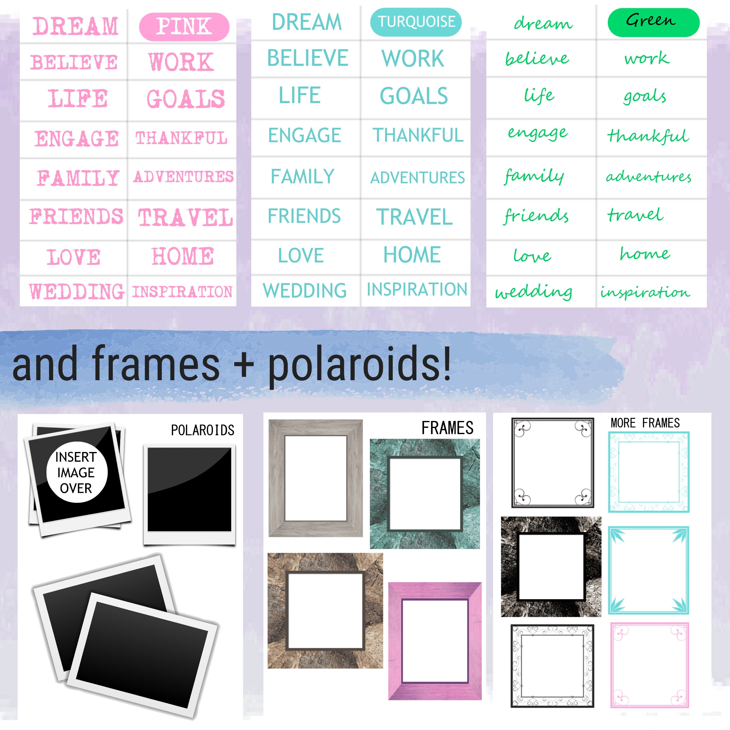 vision board kit with printable words quotes images frames