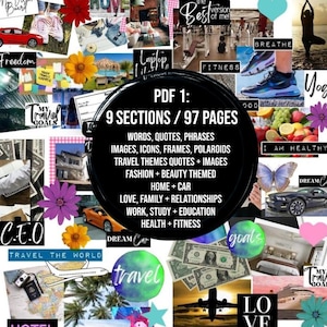 2026 VISION BOARD KIT with Printable words, quotes, images, frames, backgrounds, icons, abundance checks, Vision Board Wall Collage + More image 7