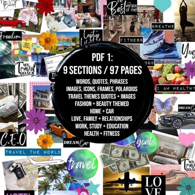 2026 VISION BOARD KIT with Printable words, quotes, images, frames, backgrounds, icons, abundance checks, Vision Board Wall Collage + More image 7