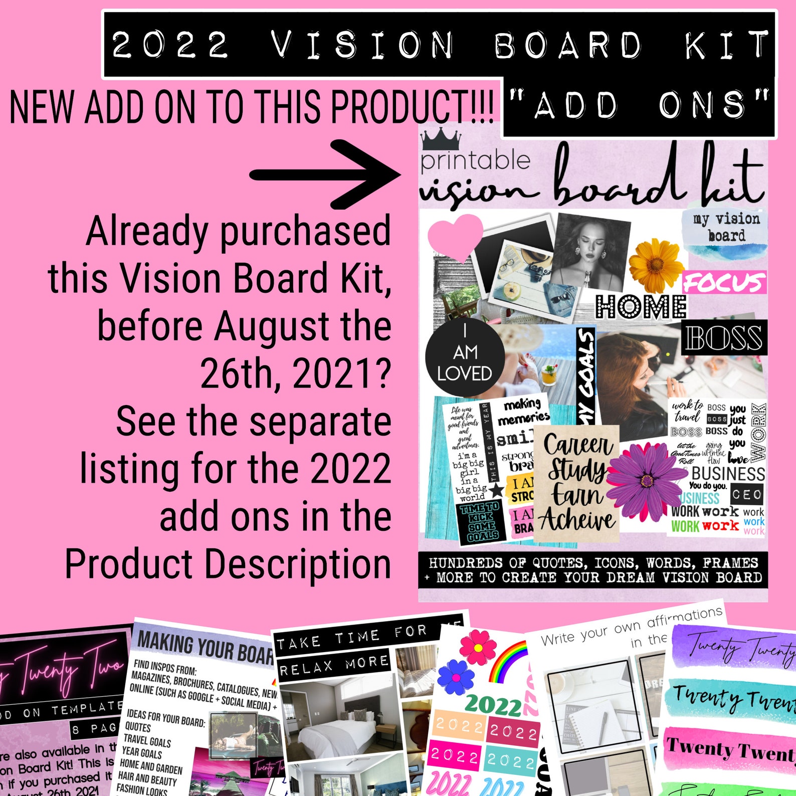 vision board kit with printable words quotes images frames