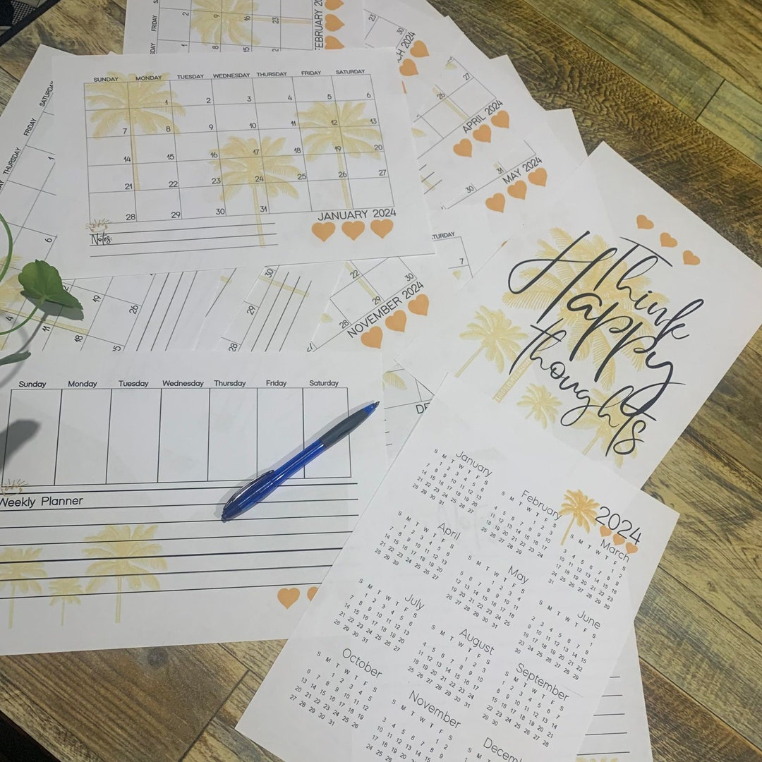 2024 Golden Palm Themed Printable Calendar and Planners / Monthly ...