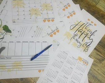 2024 Golden Palm Themed Printable Calendar and Planners / Monthly Planners / Weekly Planners / 2024 Calendar / 2024 Monthly Planners