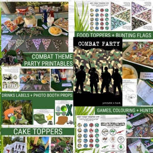 Printable Army Combat Party Games and Decorations for Kids / Army Party Cake Toppers / Army Party Theme / Cake Toppers for Army Themed Party