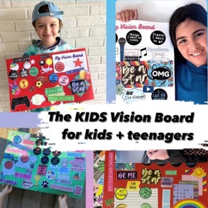 Pu&ograve; includere: Tre bacheche di visione colorate per bambini e adolescenti. Ogni bacheca &egrave; piena di adesivi, immagini e parole che rappresentano i loro obiettivi e aspirazioni. Le bacheche presentano temi come lo sport, i giochi, essere una stella ed essere coraggiosi.