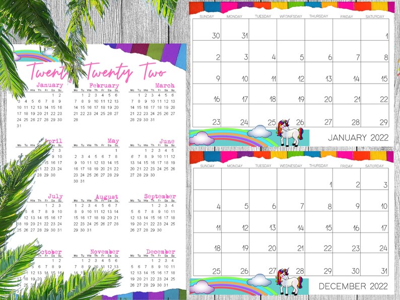 2023 2024 UNICORN THEME Printable Calendars And Planners Etsy
