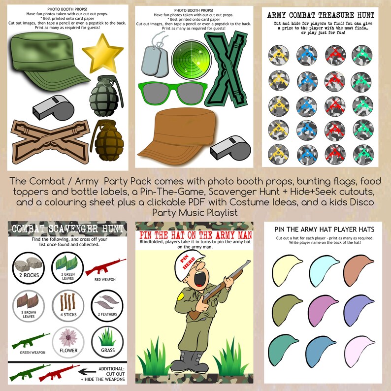 Printable Army Combat Party Games and Decorations for Kids / Army Party Cake Toppers / Army Party Theme / Cake Toppers for Army Themed Party image 8