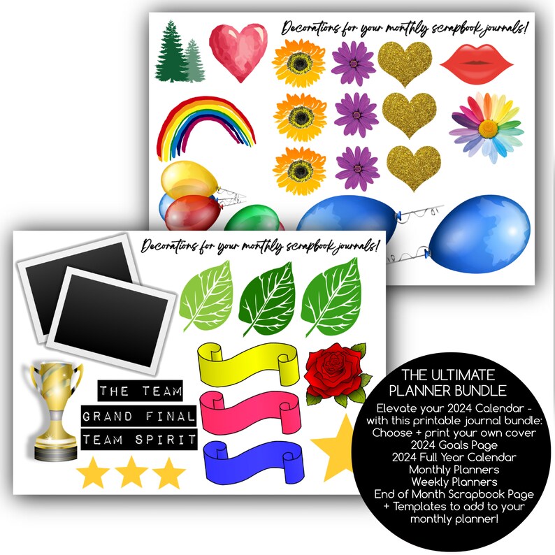 Family Calendars and Planners Scrapbooking Templates / 2024 Calendars / Calendar, Journal Stickers, Planner Stickers, Digital download image 8