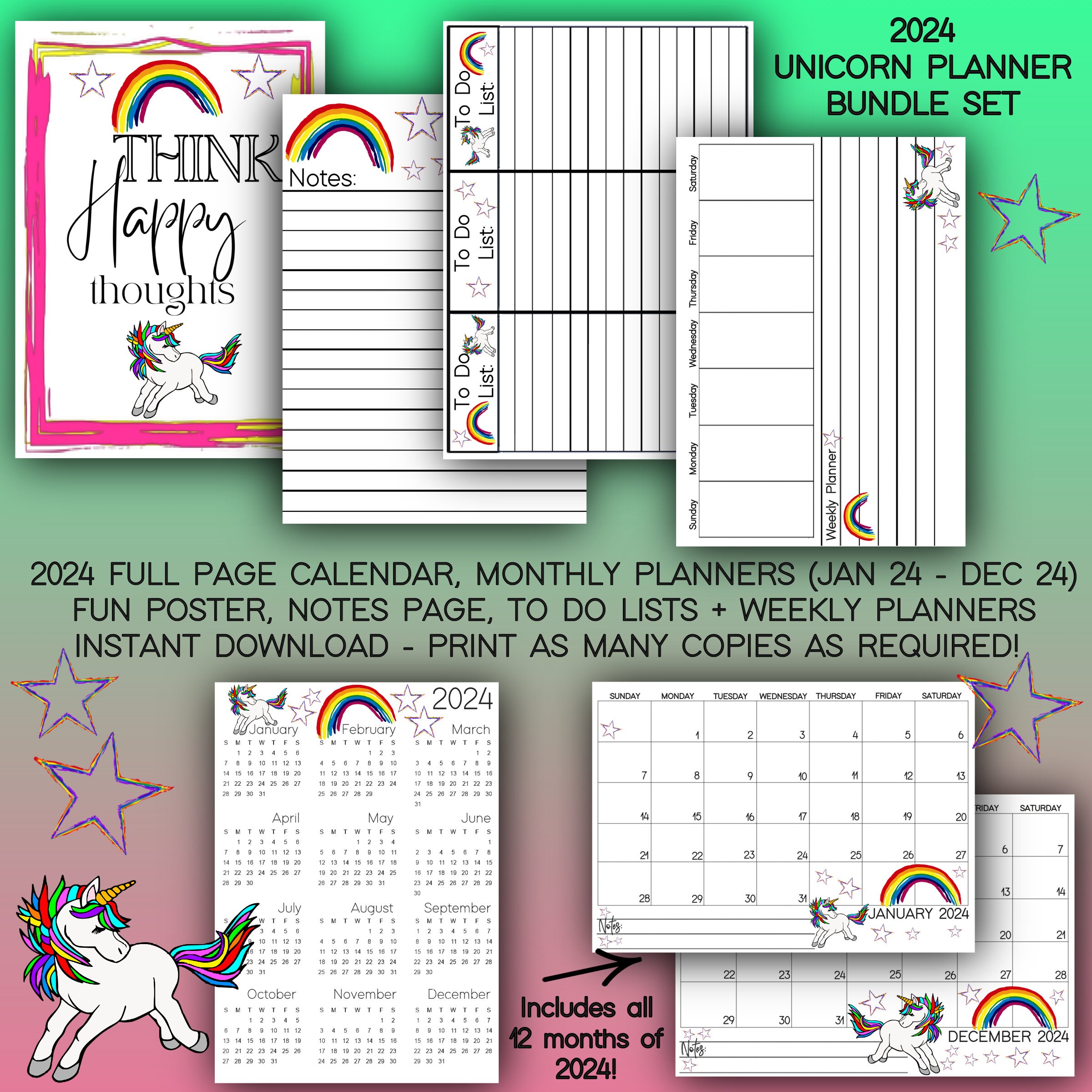 2023 2024 UNICORN THEME Printable Calendars and Planners / Etsy Australia
