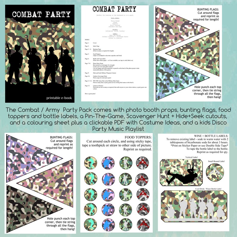 Printable Army Combat Party Games and Decorations for Kids / Army Party Cake Toppers / Army Party Theme / Cake Toppers for Army Themed Party image 7
