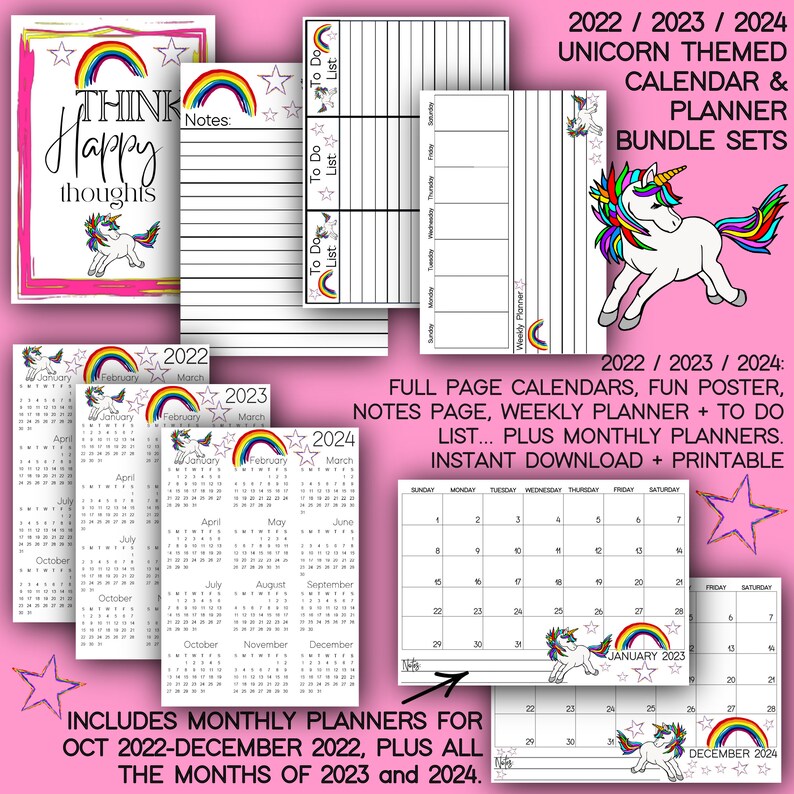 2023 2024 UNICORN THEME Printable Calendars and Planners / Etsy Australia