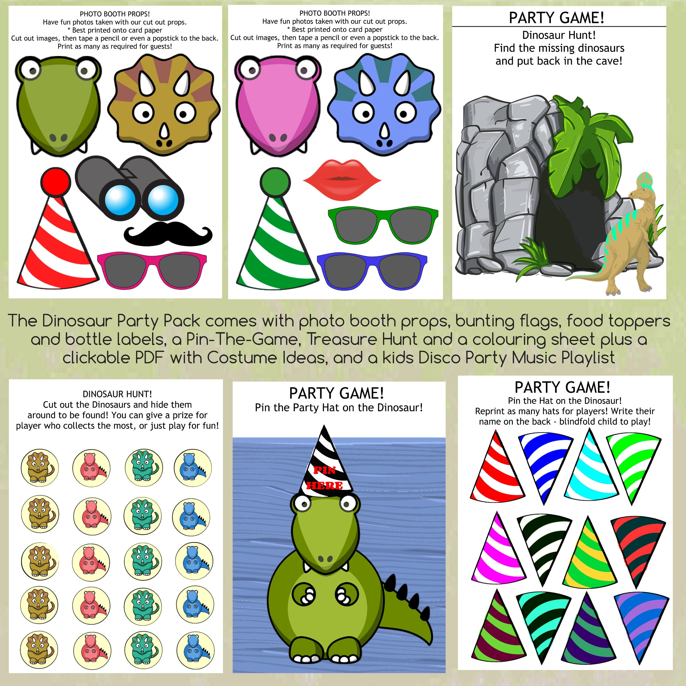 Printable Dinosaur Party Games and Decorations for Kids / Kids - Etsy