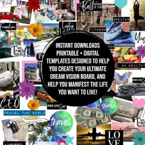 2026 VISION BOARD KIT with Printable words, quotes, images, frames, backgrounds, icons, abundance checks, Vision Board Wall Collage + More image 2