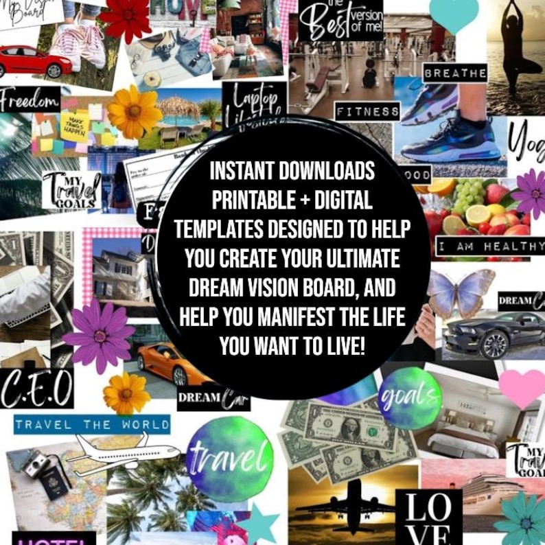 2026 VISION BOARD KIT with Printable words, quotes, images, frames, backgrounds, icons, abundance checks, Vision Board Wall Collage + More image 2