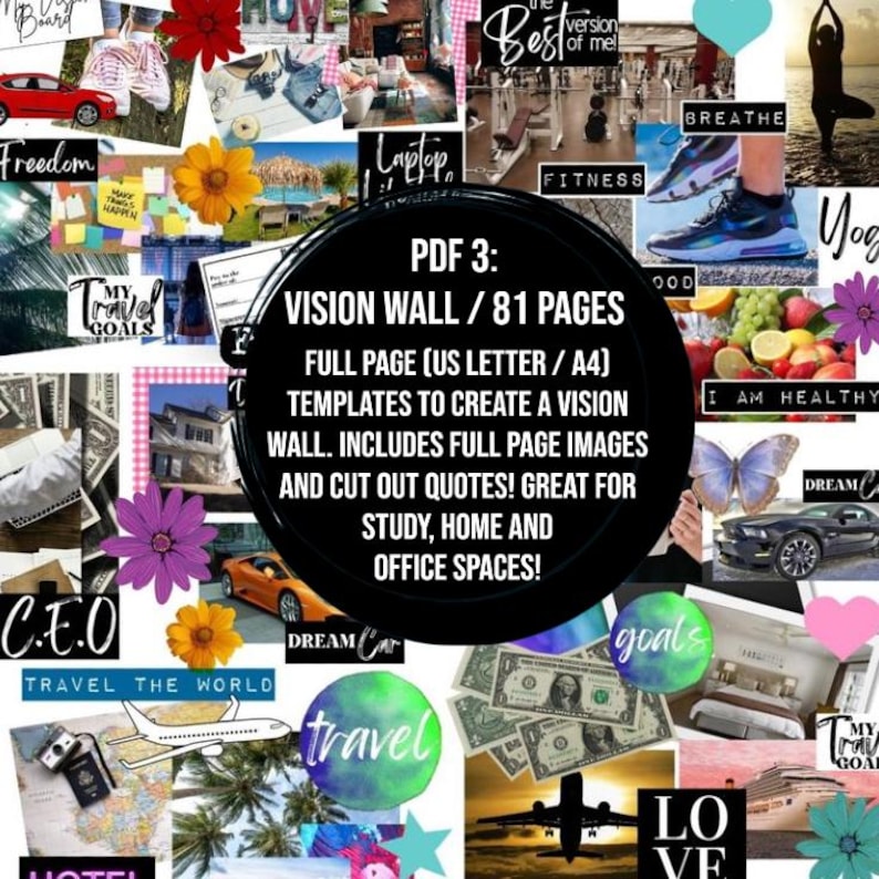 2026 VISION BOARD KIT with Printable words, quotes, images, frames, backgrounds, icons, abundance checks, Vision Board Wall Collage + More image 9