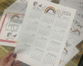 2024 UNICORN THEME Printable Calendars and Planners / Printable 2024 Planners / Printable 2024 Calendars / Monthly and Weekly Planners