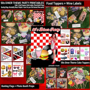 50er Jahre Diner Printable Party / 50er Jahre Diner / 50er Jahre Diner Cake Topper / 50er Jahre Diner Party / 50er Wimpelketten / 50er Photobooth Requisiten