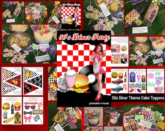 50s Diner Printable Party / 50's Diner / 50's Diner Cake Toppers / Fifties Diner Party / 50's Bunting Flags / 50's Photo Booth Props / Diner