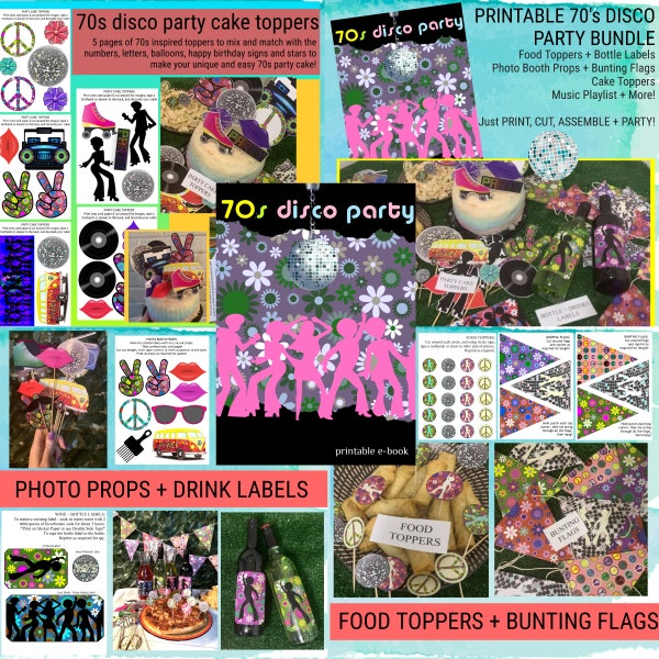 70s Disco Printable Party Pack / Seventies Party / Disco Photo Booth Props / Disco Decorations / Disco Prints / 70's Cake Toppers / Disco