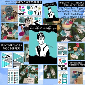 Breakfast at Tiffanys Printable Party Pack / Breakfast at Tiffanys Photo Booth Props / Breakfast at Tiffanys Party Cake Toppers / Tiffany's image 1